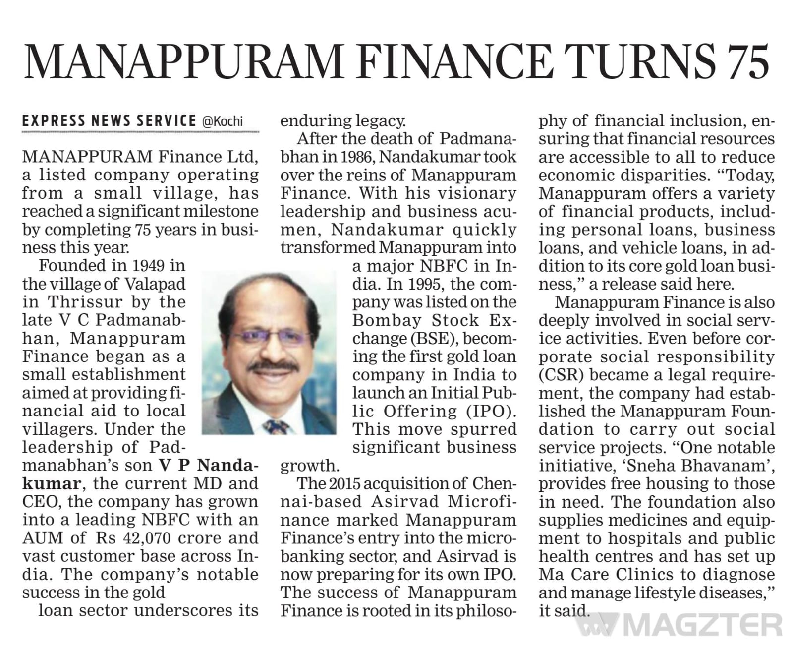 MANAPPURAM FINANCE TURNS 75 | Manappuram Finance Limited